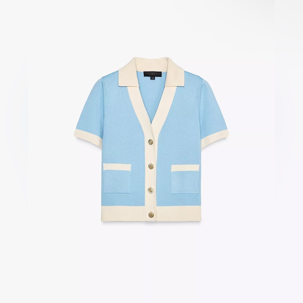 Zara SHORT SLEEVE KNIT CARDIGAN TOP